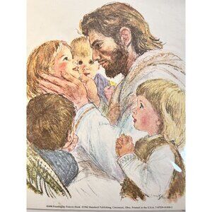 Vintage Francis Hook Painting Print 1962 Jesus Christ with Children 10x8 NEW